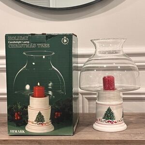 Himark Christmas Holly Hurricane Lamp Candle Tea Light Holder Ceramic Base Japan